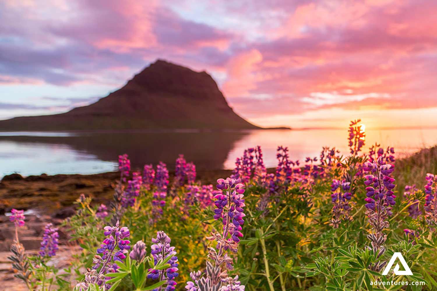 colourful bright sky near kirkjufell in summer