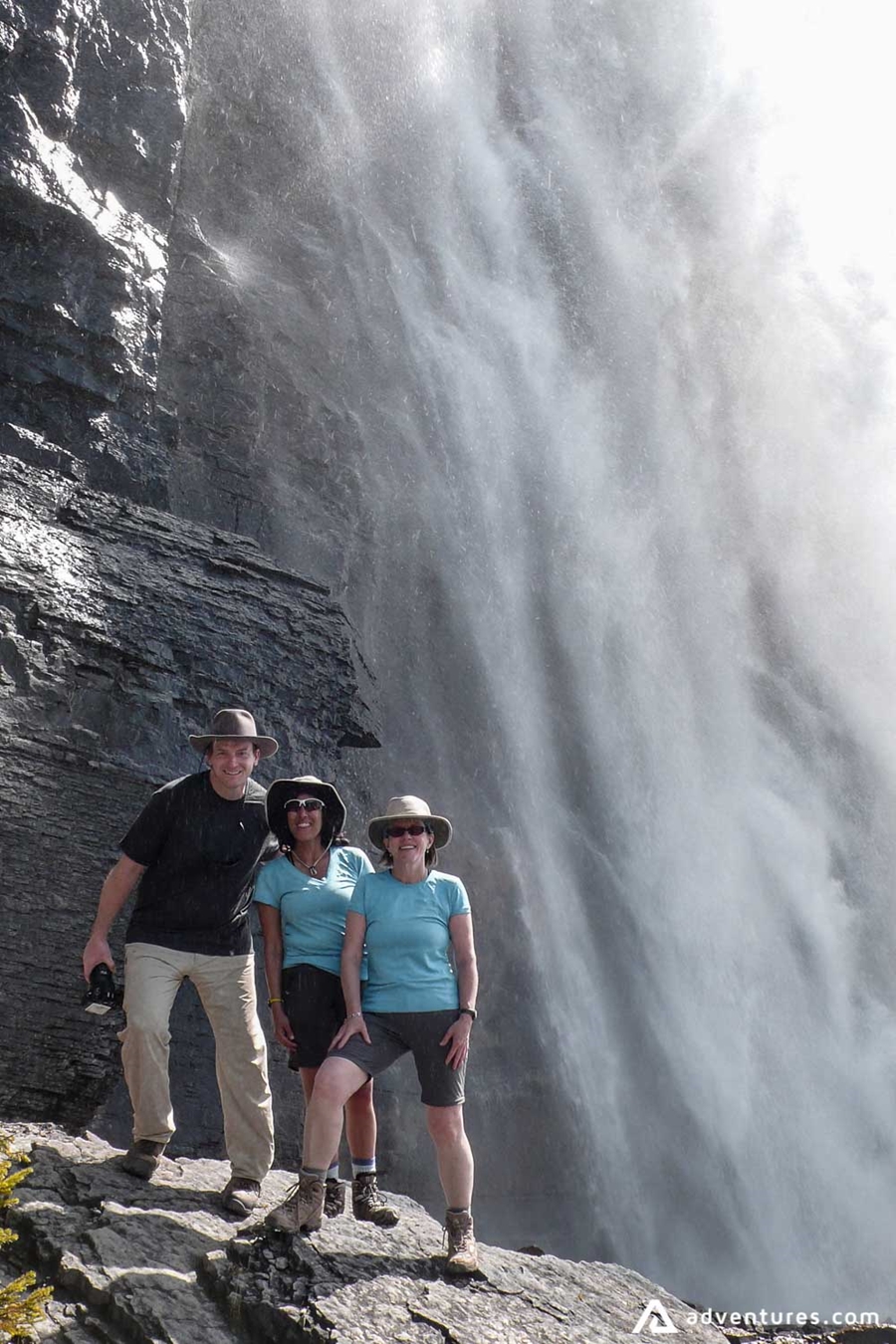 Picture near waterfall during Mount Robson Hike