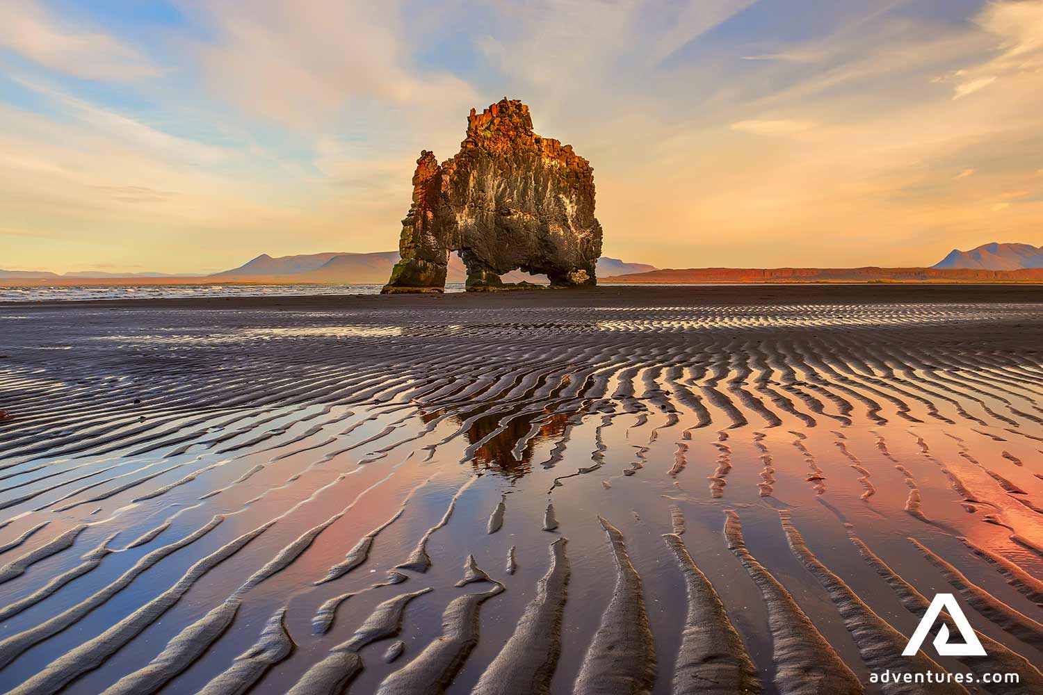 hvitsekur rock formation at sunset in north iceland