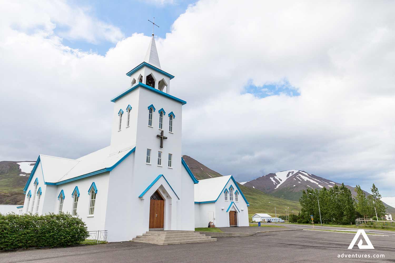white beautiful church in Dalvik in iceland
