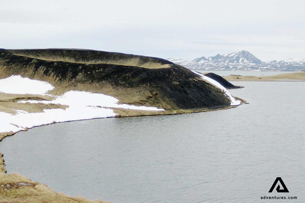 Pseudocrater in winter near myvatn lake in north iceland