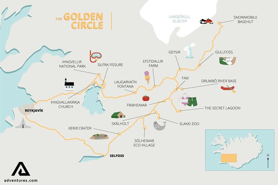 detailed map of golden circle attractions
