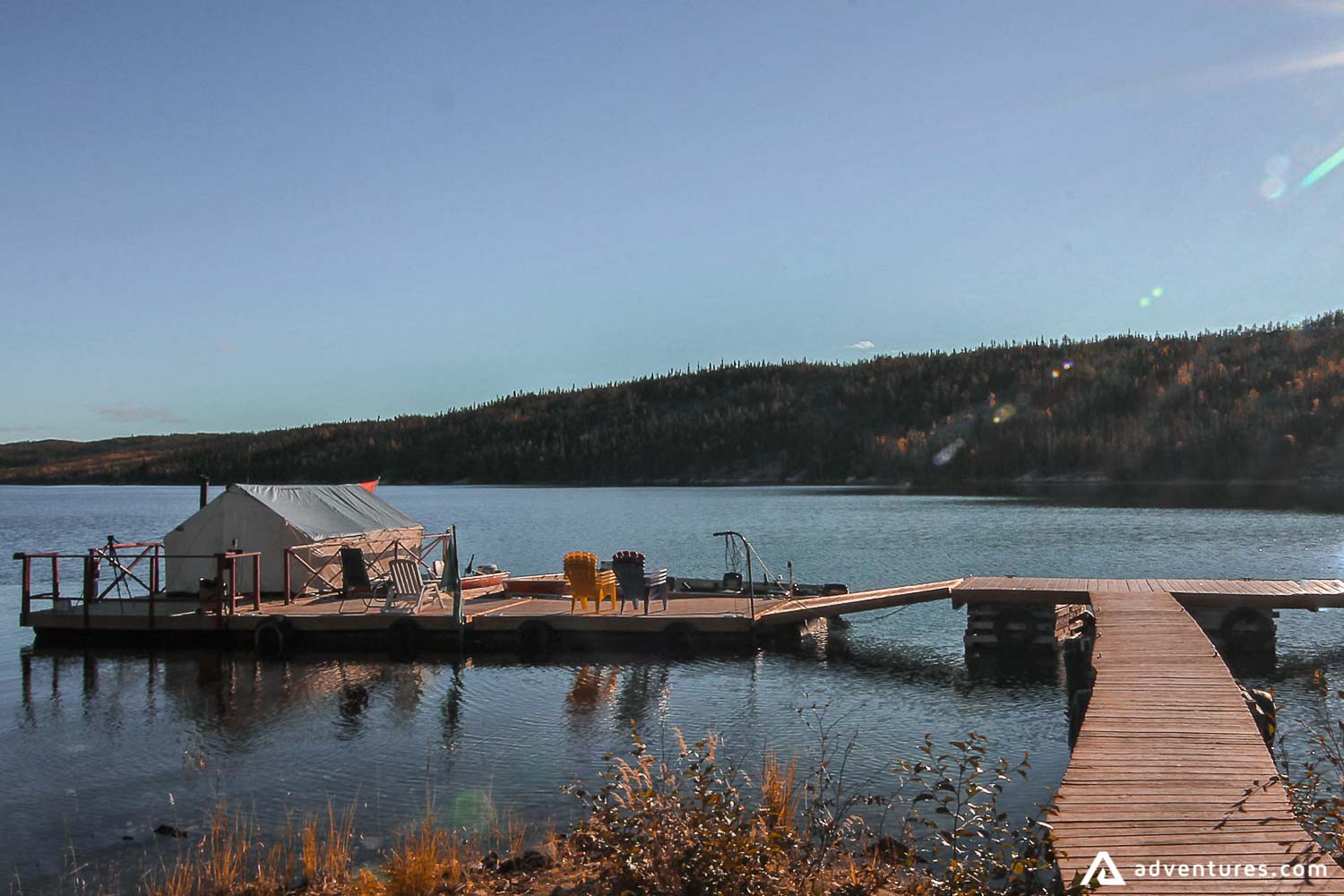 Fishing bridge on a lake
