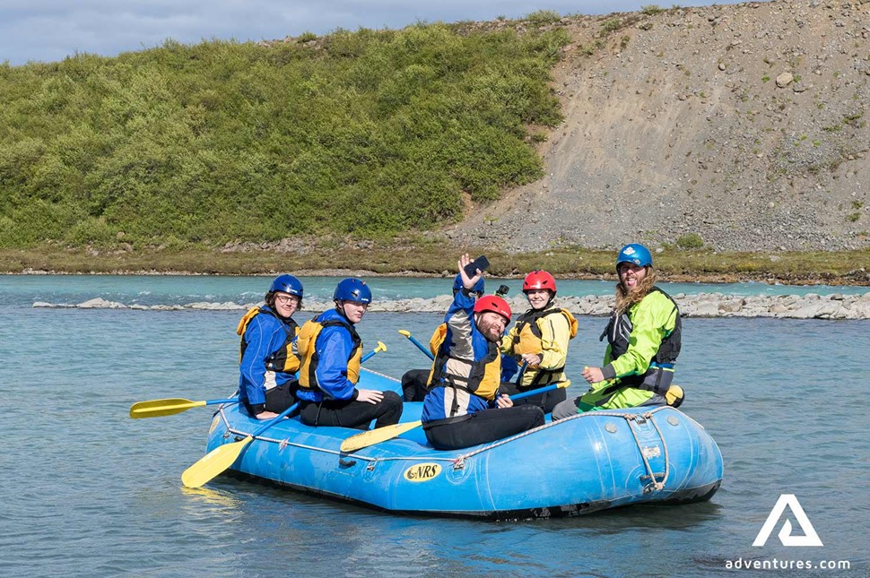 group rafting on hvita river in iceland