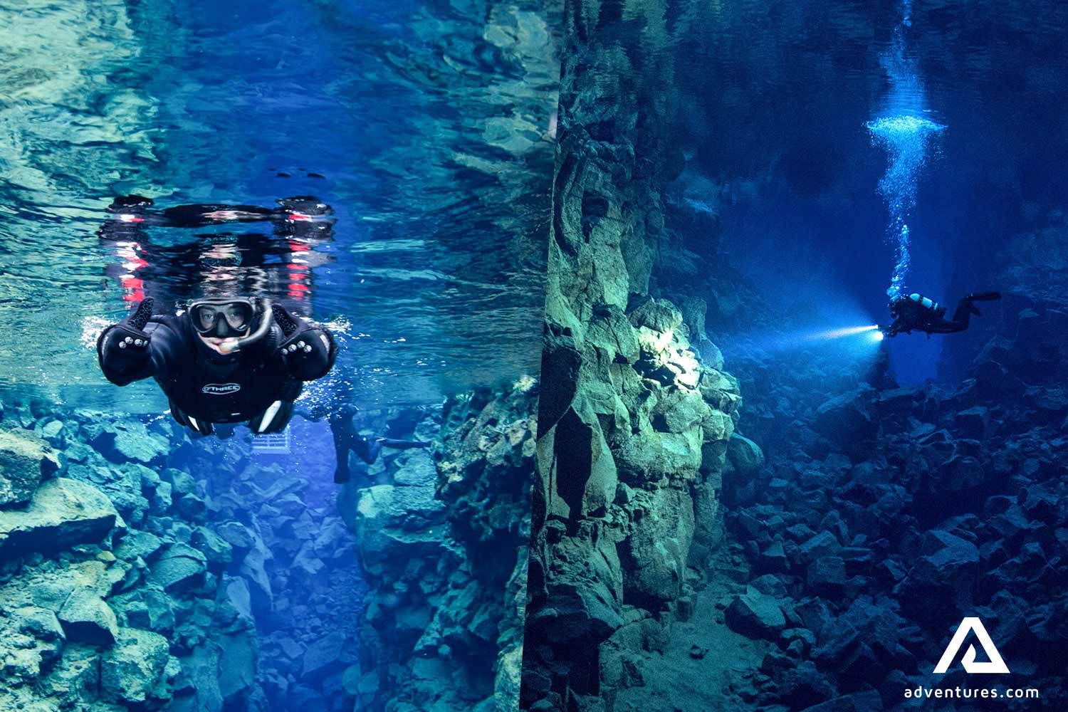 snorkeling and diving at silfra in thingvellir