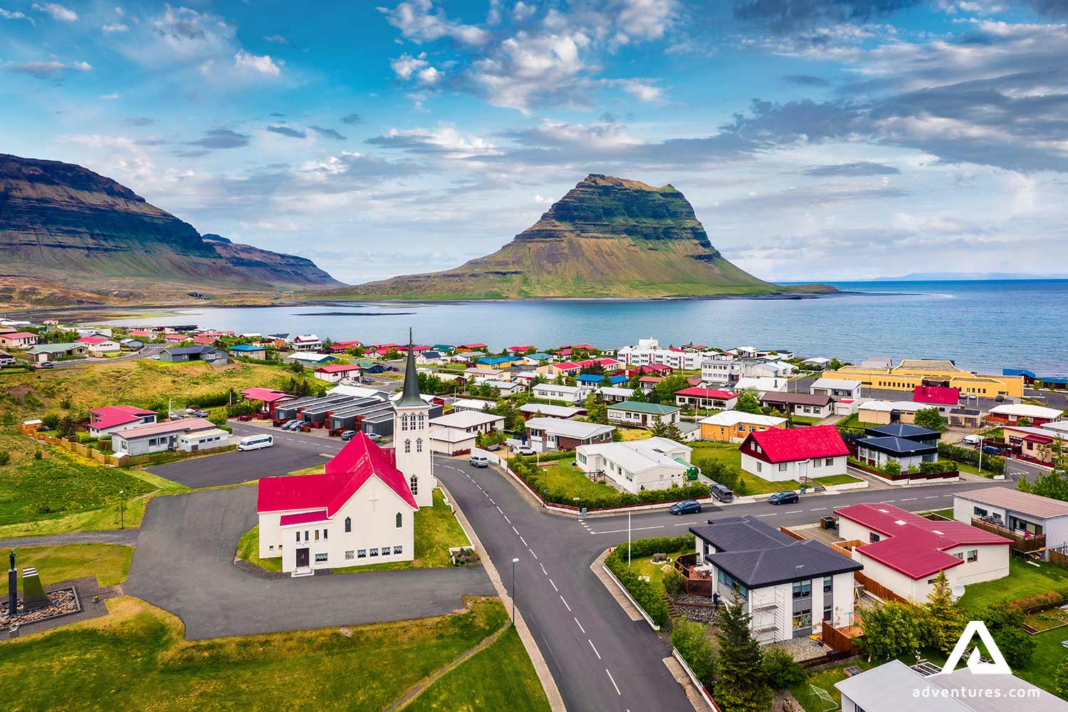 Grundarfjordur Town Aerial View near kirkjufell