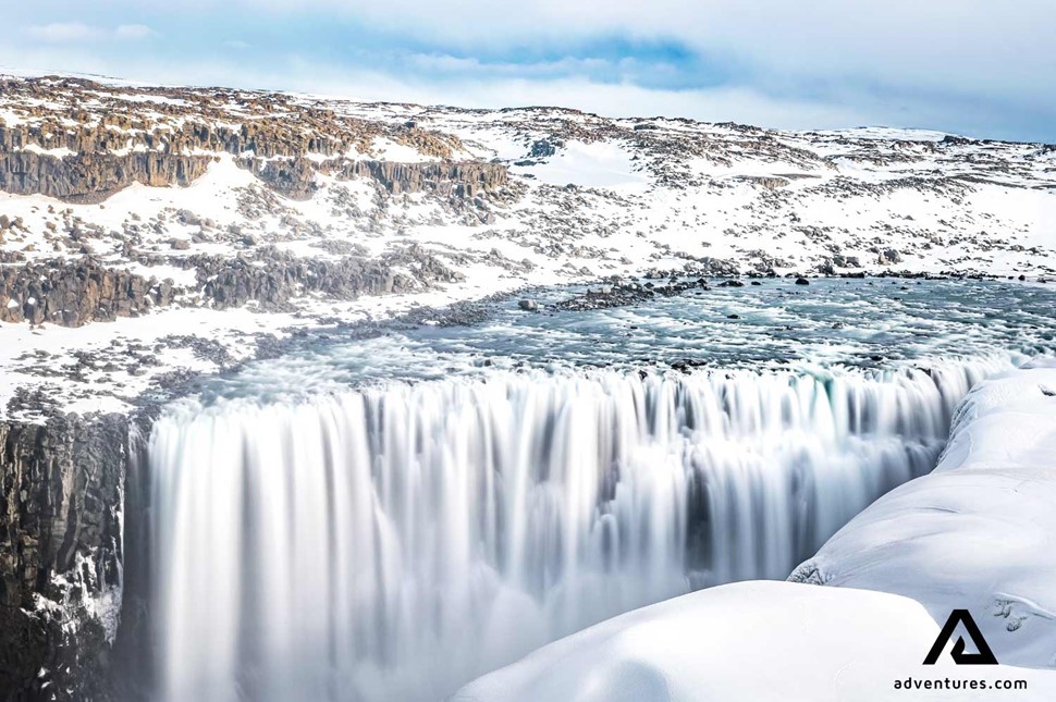 powerful dettifoss waterfall in winter in north iceland