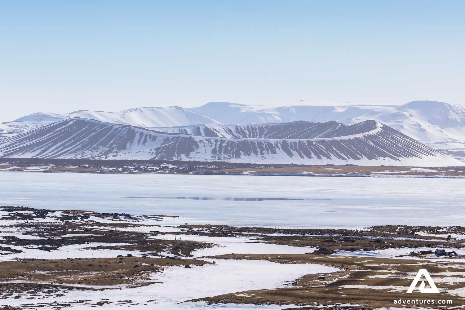 hverfjall crater neat myvatn lake in winter