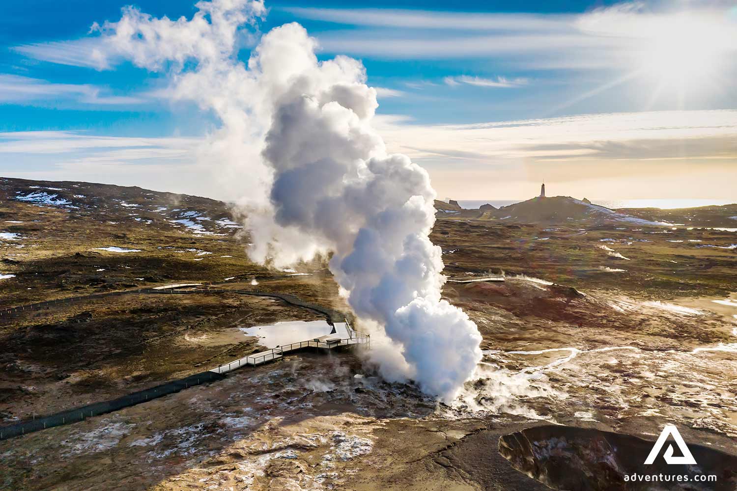 steaming geothermal hot springs in iceland