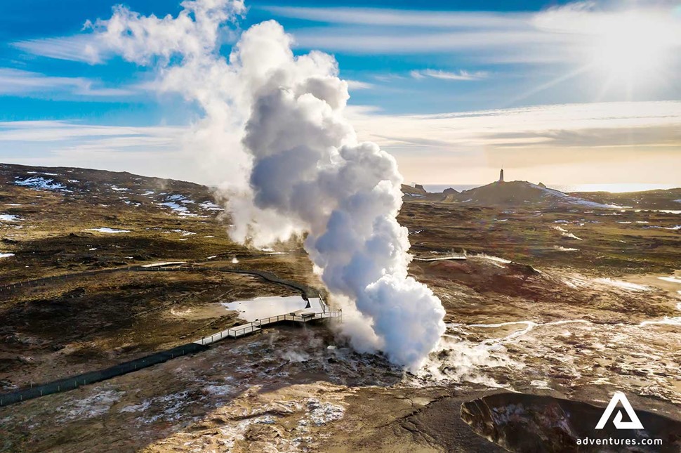steaming geothermal hot springs in iceland