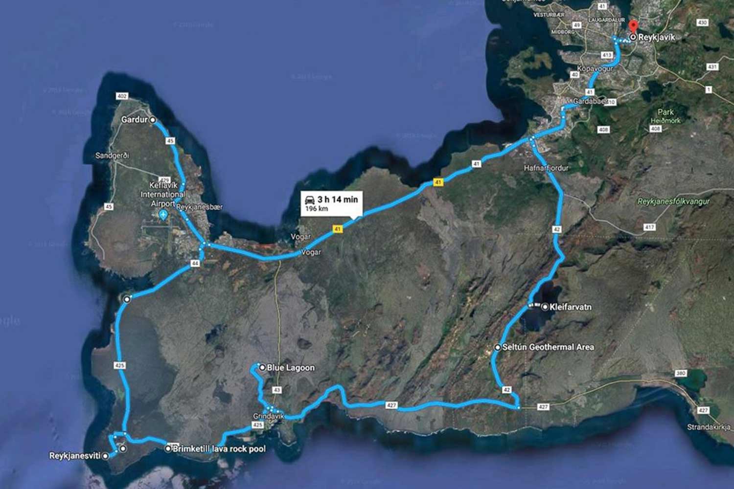 driving road map in reykjanes in iceland