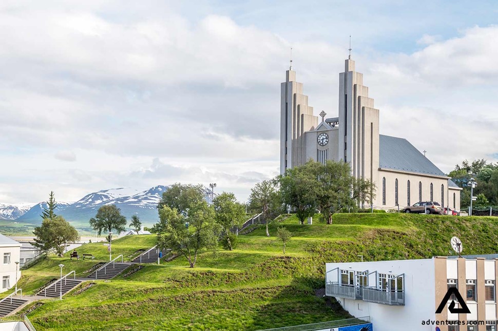 Akureyrarkirkja Church in summer in iceland