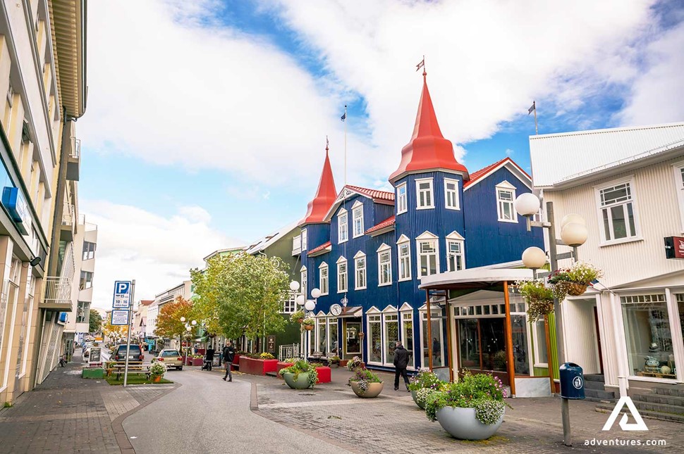 blue building in akureyri in north iceland