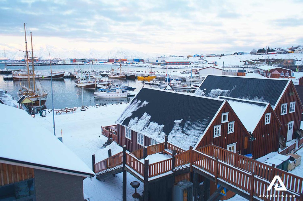 town of husavik in winter in iceland