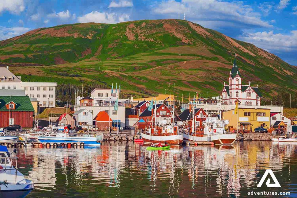 small boats in the town of Husavik in iceland