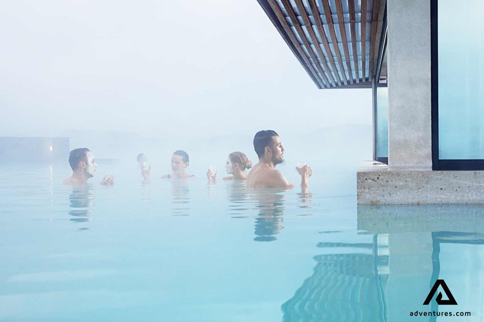 bathing near a bar in blue lagoon in reykjanes