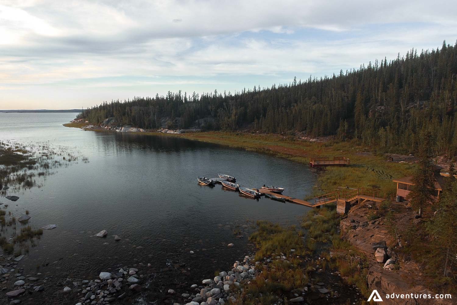 Fishing portable tent camp from aerial view