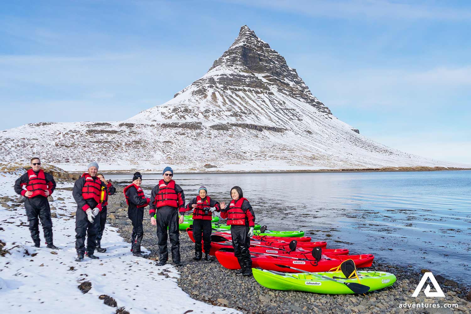 group on a kayaking tour near Kirkjufell
