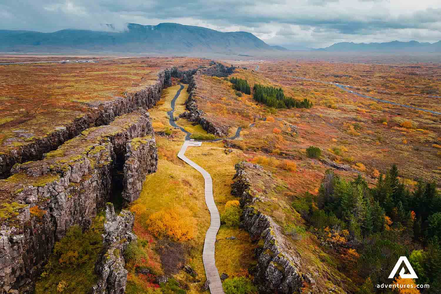 aerial view of thingvellir national park hiking area in iceland