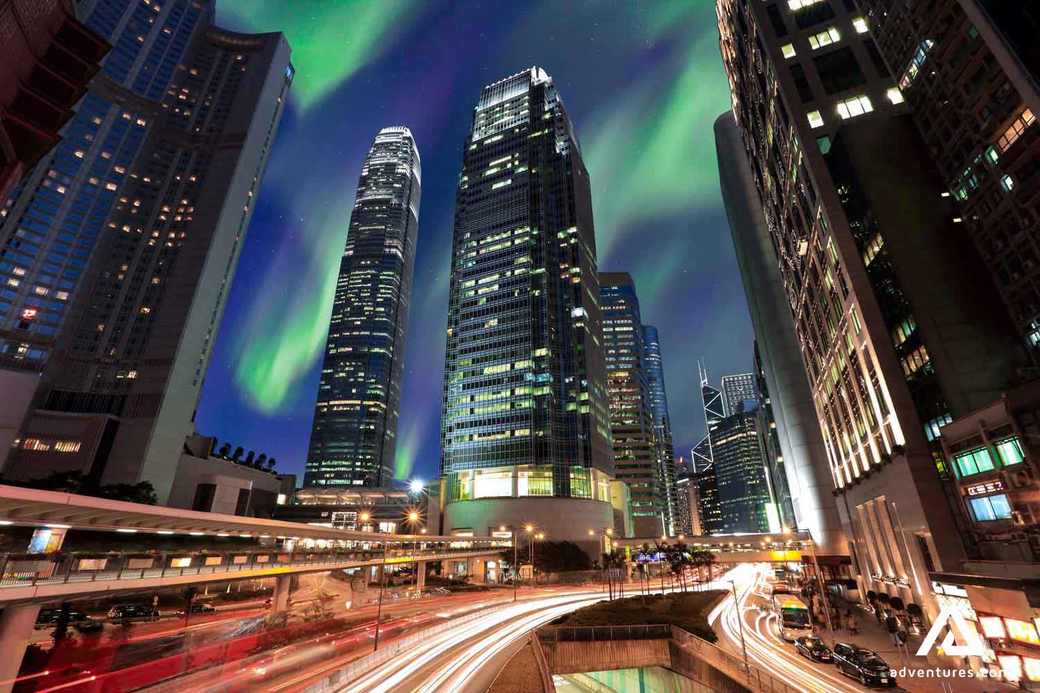 northern lights above hong kong