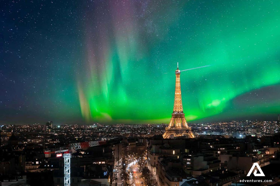 bright and strong aurora above paris in france