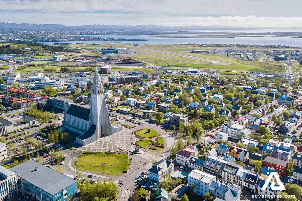 a view from above reykjavik city in summer