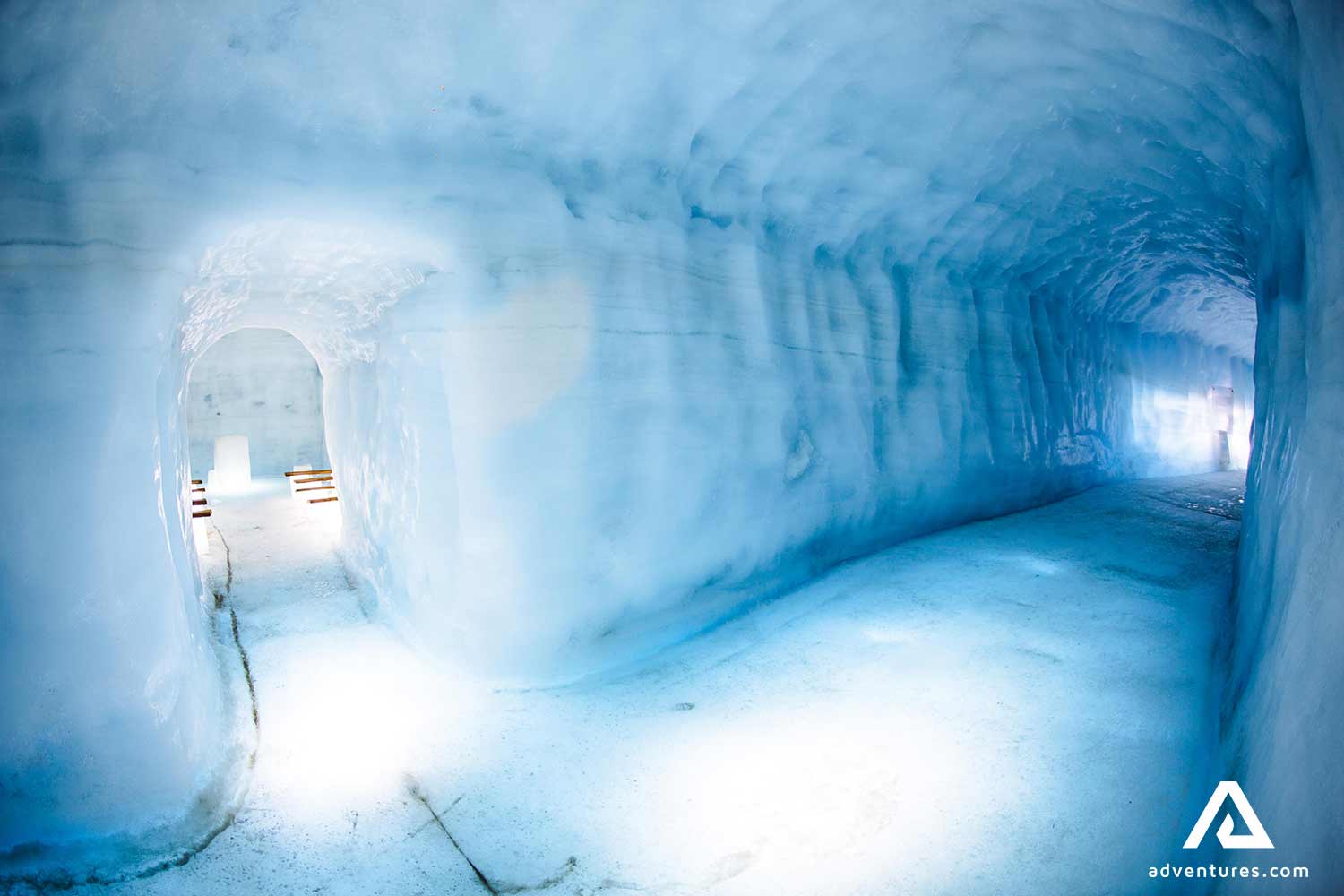 tunnels inside an ice cave on lagnjokull