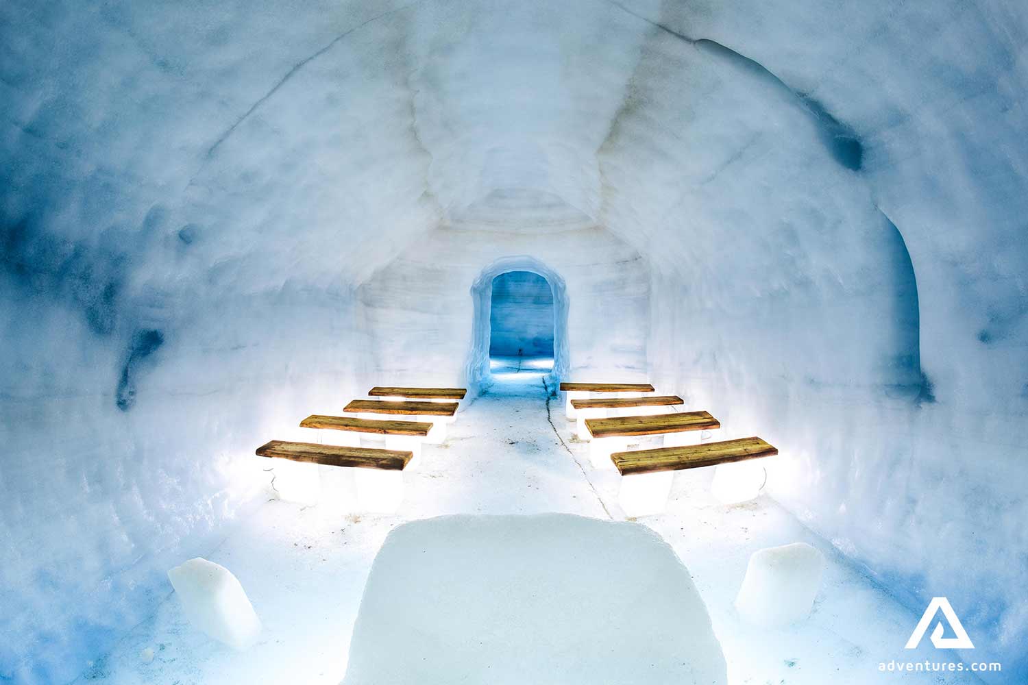 small chapel area in an ice cave on langjokull
