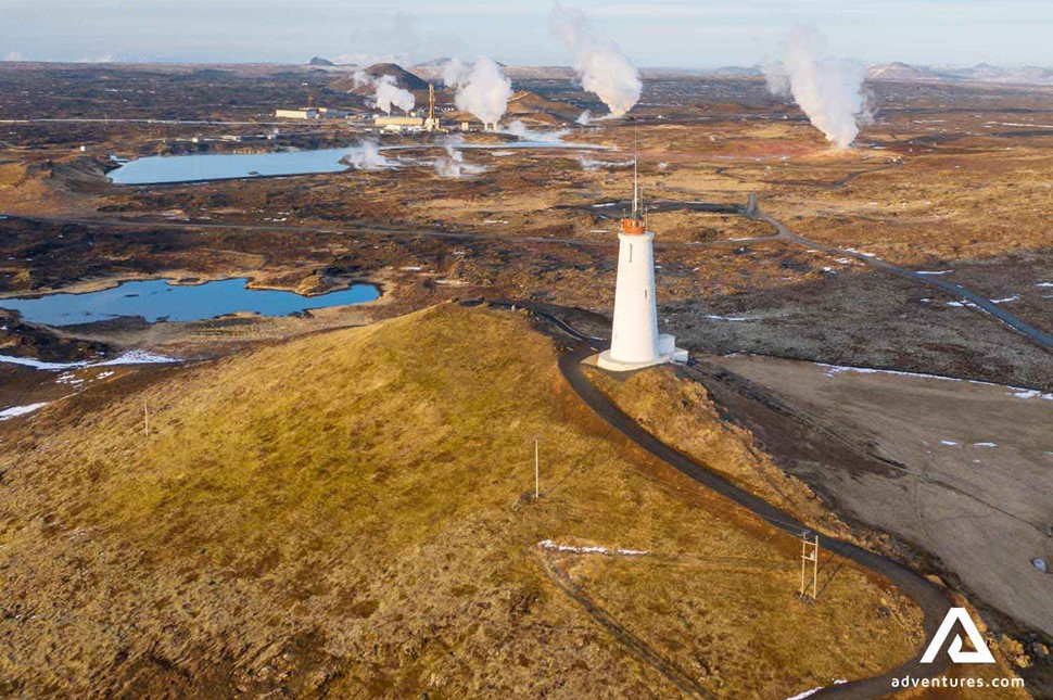 reykjanesviti lighthouse aerial view in iceland