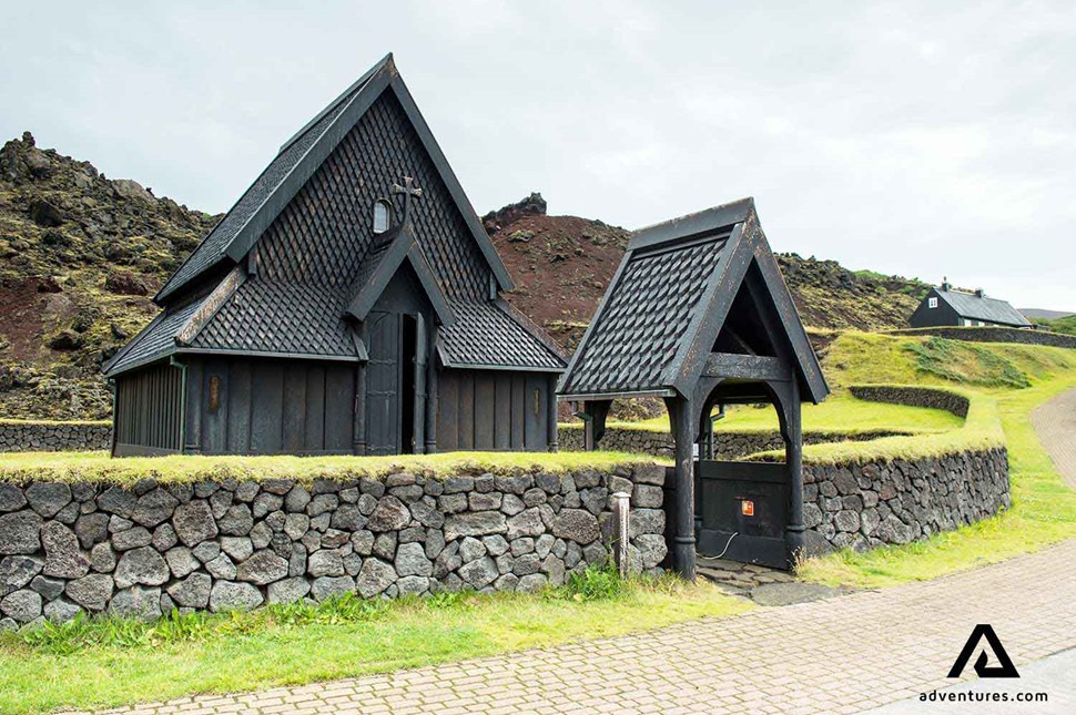 small wooden church in heimaey island in iceland