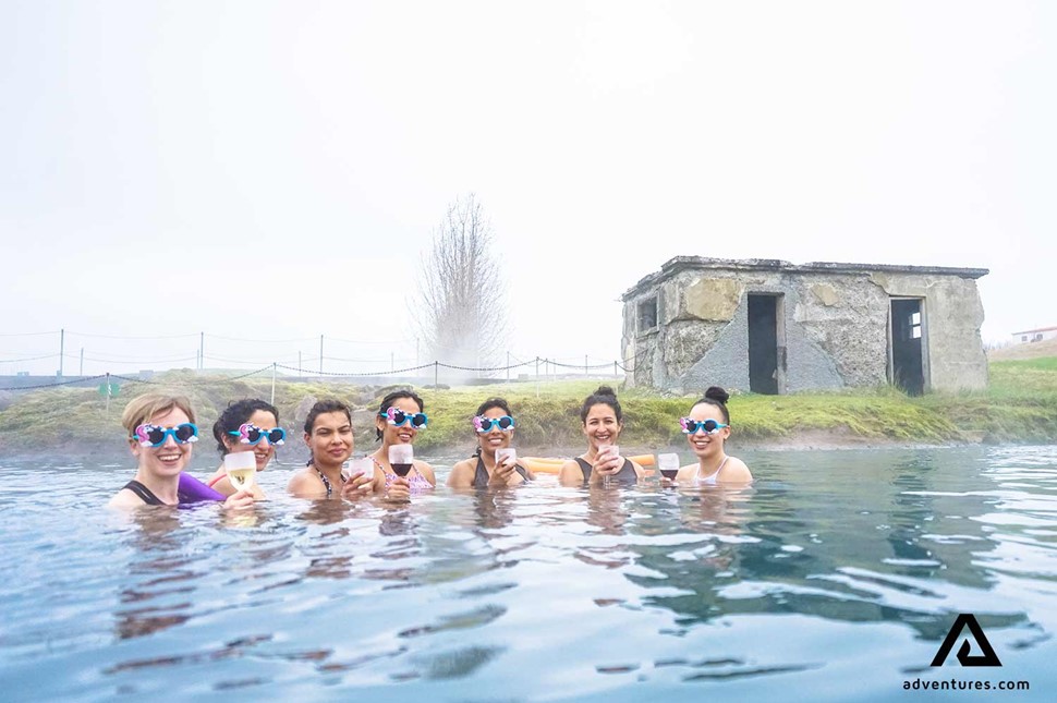 group of women at secret lagoon celebrating