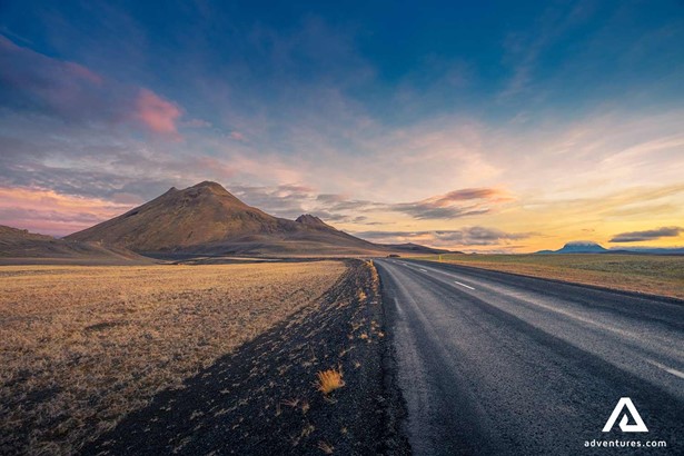 ring road view at sunset in iceland