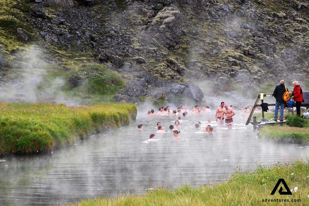bathing in geothermal hot springs