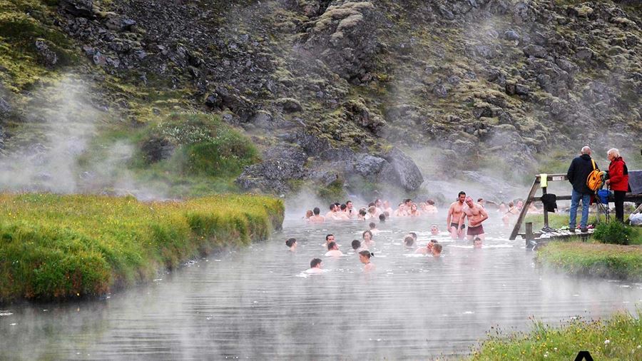 bathing in geothermal hot springs