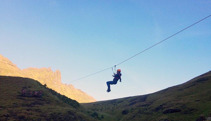 ziplining at a sunset in Iceland