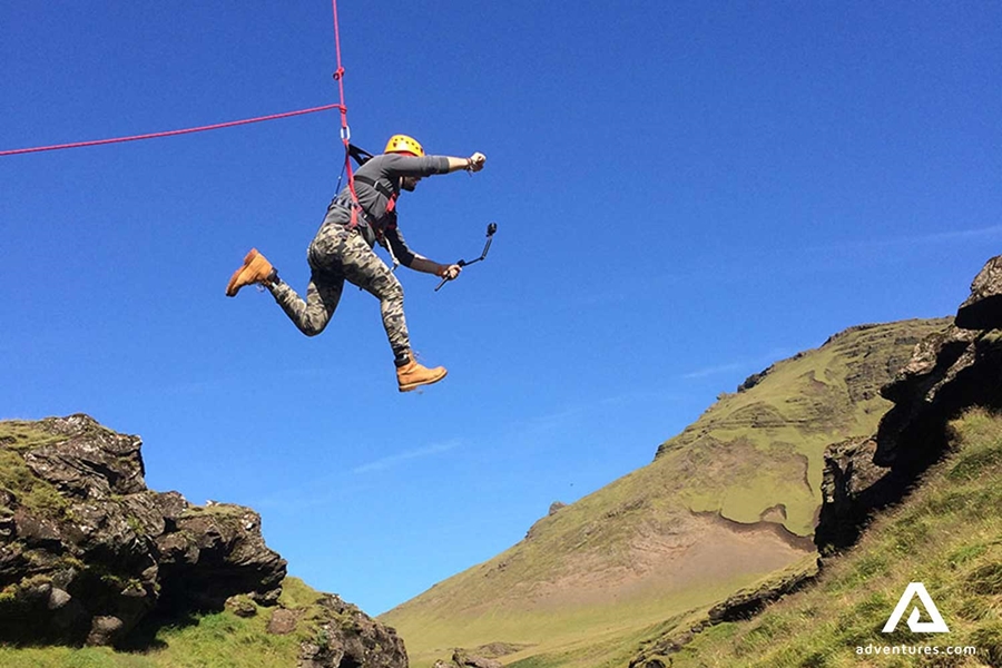 jumping down with a zipline
