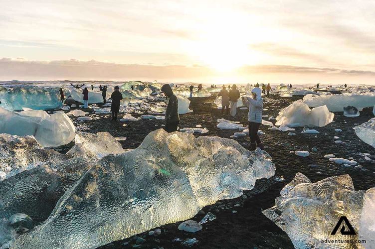sunset at diamond beach sunset at diamond beach in jokulsarlon