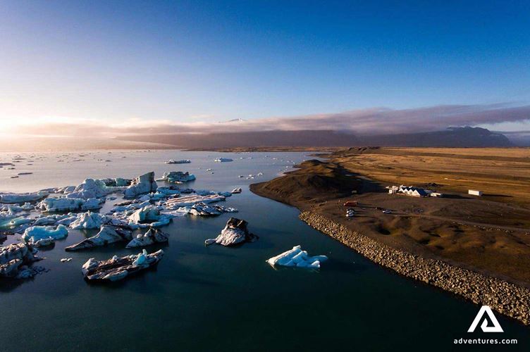 flying above jokulsarlon view flying above jokulsarlon glacier lagoon