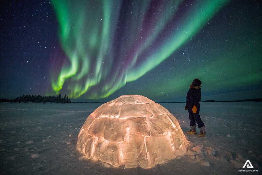 Aurora borealis view from iglu