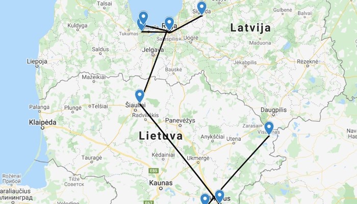 walking map for the 7 day tour in latvia and lithuania