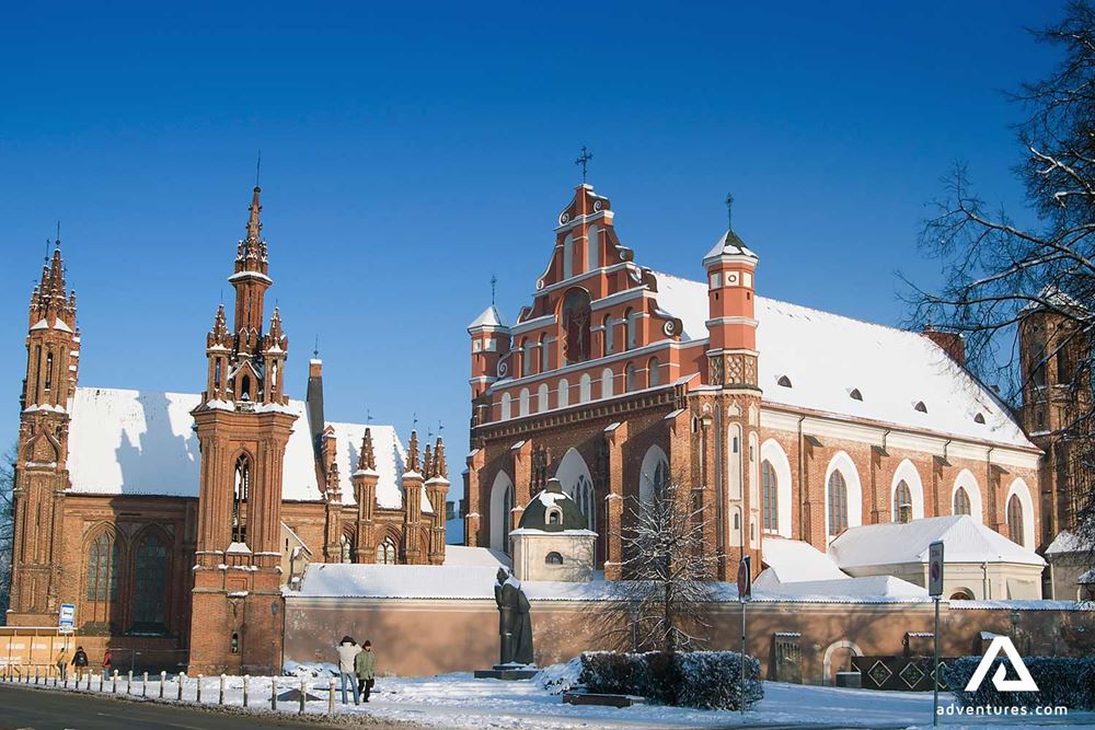 snowy church in winter in vilnius