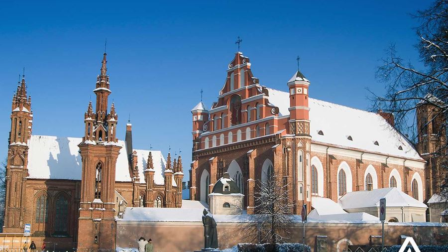 snowy church in winter in vilnius