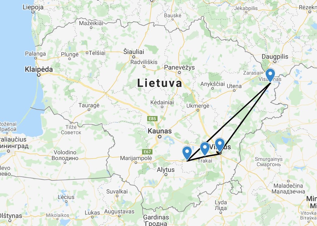map of 5 day adventure in vilnius in lithuania