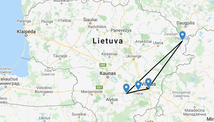 map of 5 day adventure in vilnius in lithuania