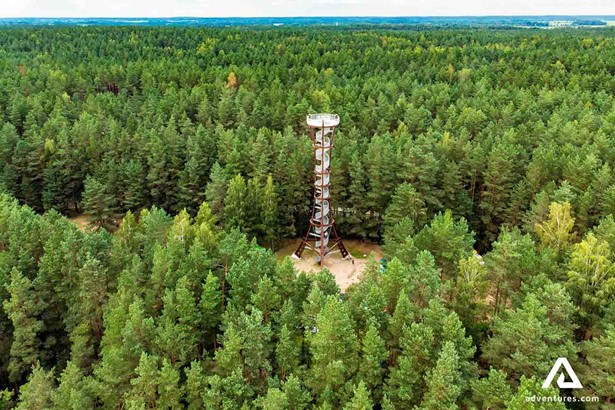 aerial view of mindunai watchtower in labanoras in lithuania