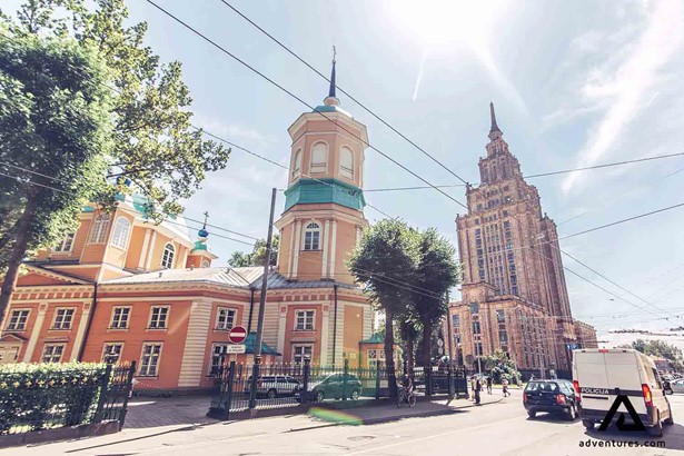 street and building in riga city