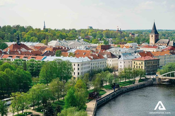 aerial view of tartu city in estonia in summer