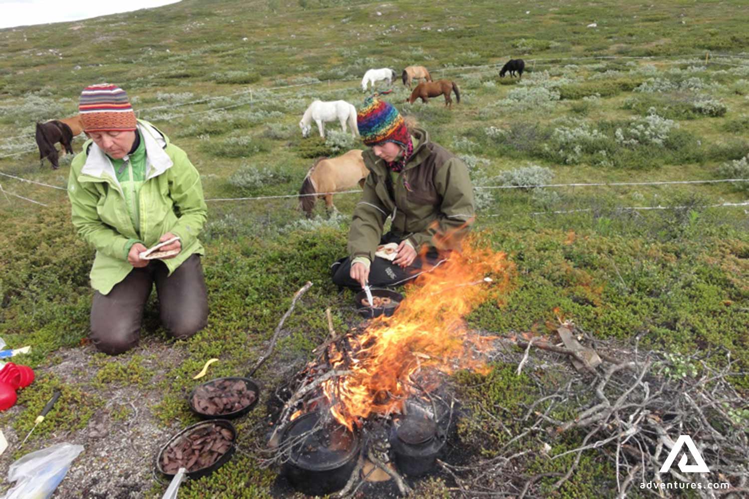 cooking food on a campfire in sweden