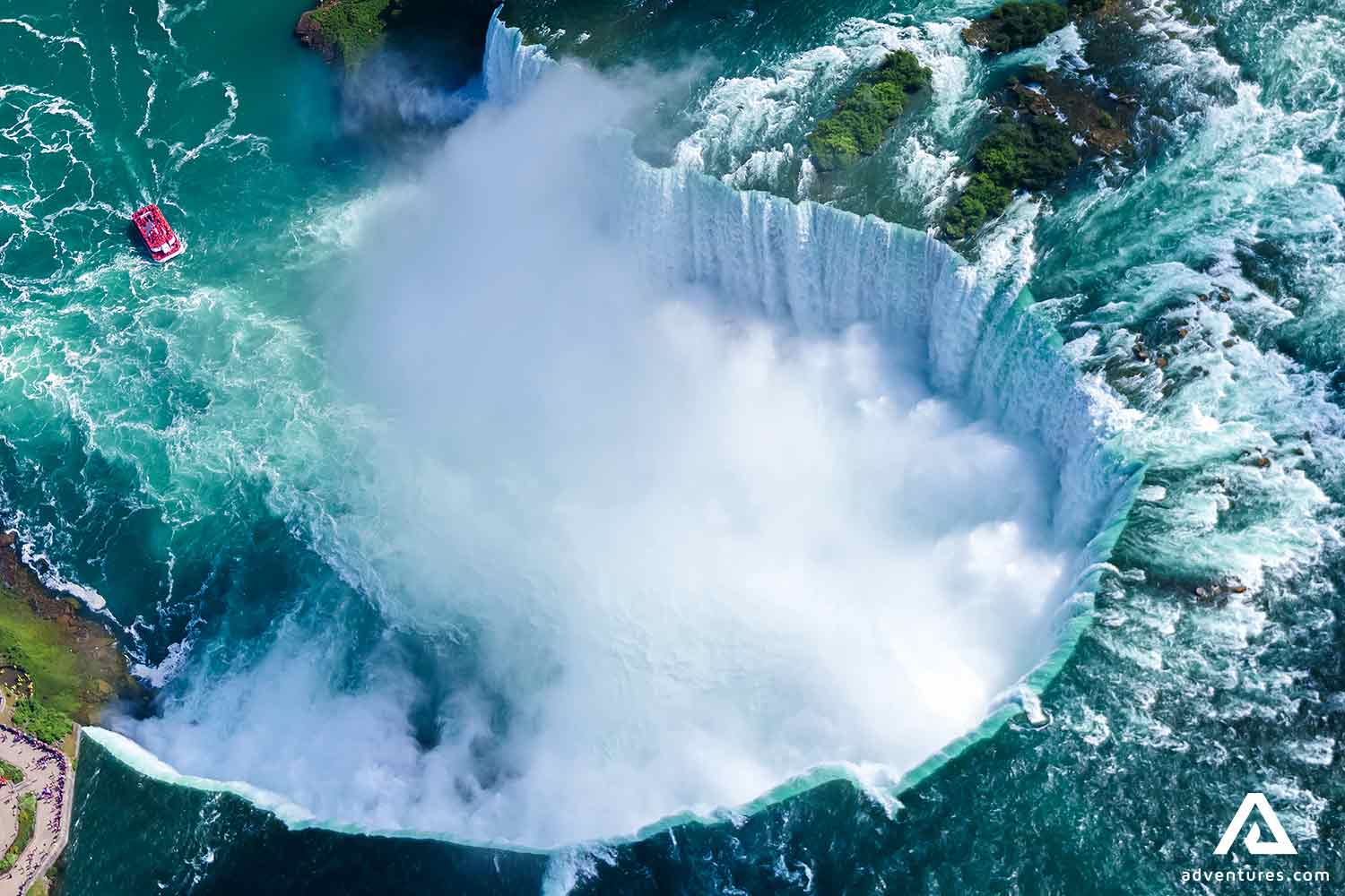 aerial drone view of niagara falls in canada