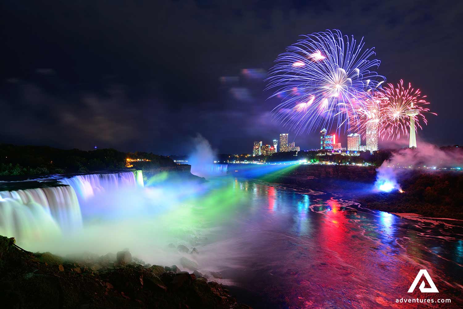fireworks above niagara falls in canada